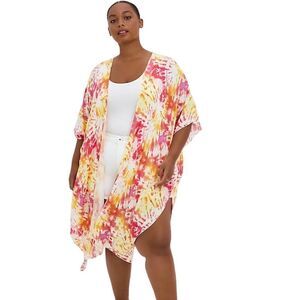 TORRID PINK & YELLOW TIE-DYE DUSTER KIMONO